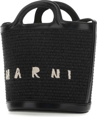 Marni Womens Tropicalia Bucket Bag Black Leather Raffia