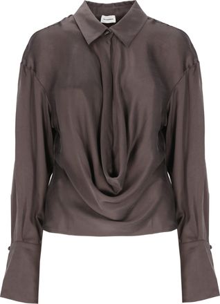 Andamane Brown Draped Silk Blouse