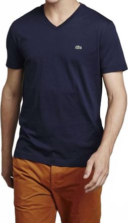 Lacoste Short Sleeve V-Neck Pima Jersey T-Shirt In Navy