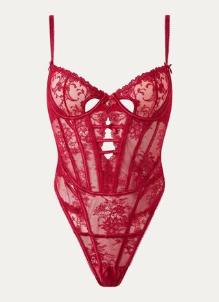 Lounge Valentina Bodysuit - Wijnrood - XS - Het perfecte Valentijnscadeau voor haar