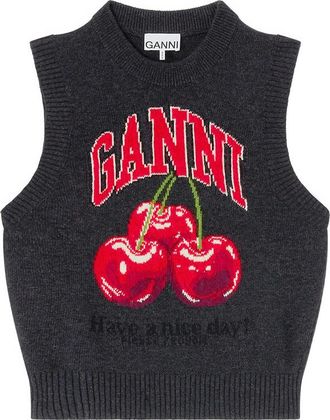 Ganni Cherry-embroidered Top