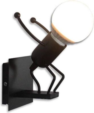 Trade Shop Trade Shop Traesio - Trade Shop - Applique Da Parete Decorativo Forma Omino Che Salta In Metallo Attacco E27 Aq50 - Negro
