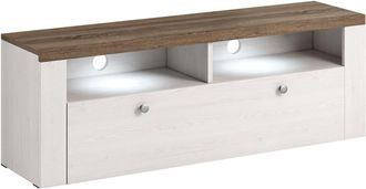Petits Meubles Mueble tv 1 puerta 140 cm madera paneles de aglomerado madera y blanco