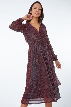Roman Shimmer Plisse Wrap Dress