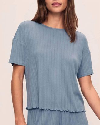 Eberjey Pointelle Short Sleeve Top In Faded Denim
