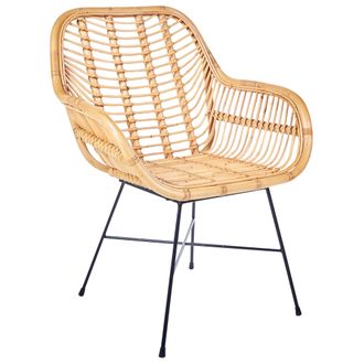 Beliani Beliani - Sill&oacute;n De Rat&aacute;n Mimbre Color Natural Patas De Metal Negro Sal&oacute;n Comedor Canora