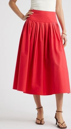 Nordstrom Pleated Cotton Poplin Skirt in Red Saucy at Nordstrom, Size Xx-Large