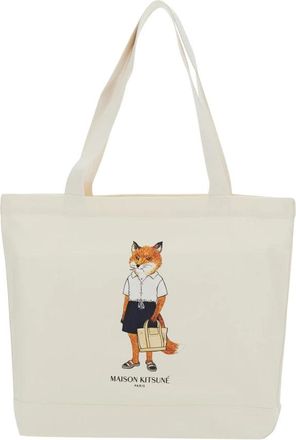 Maison Kitsun&eacute; Dressed Fox Tote - Heren - Shoppers - Wit - ONE Size - Katoen - Tassen