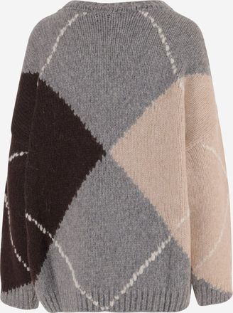 Bruno Manetti Womens Sweater Wool-Blend Argyle Multicolour Alpaca