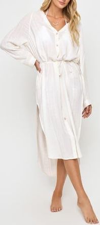 L*Space Yoli Long Sleeve Cover-Up Shirtdress in Cream at Nordstrom Rack, Size X-Large