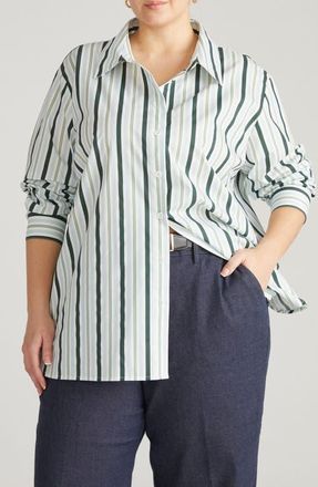 Universal Standard The Artist Poplin Shirt in Green/White at Nordstrom, Size Xs