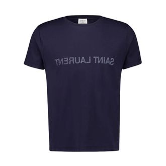 Saint Laurent T-Shirts, male, Blue, Size: 2XL Marine Reverse Logo T-Shirt