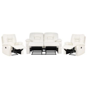 Beliani Conjunto De Sala De Estar Reclinable Moderno De Piel Sint&eacute;tica Sof&aacute; De 2 Plazas Y 2 Sillones Blanco Bergen