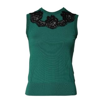 Dolce & Gabbana Round-neck Knitwear, female, Green, Size: 3XS Green Lace Tank Top