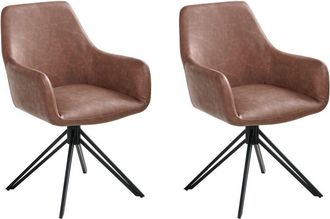 Beliani Set of 2 Swivel Dining Chairs Brown Faux Leather High Backrest Scandinavian Style SANSARC