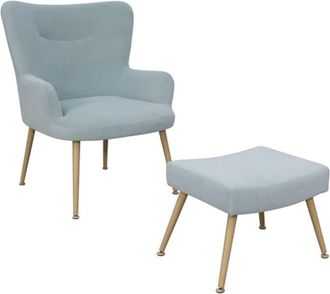 Home Heavenly Home Heavenly - Butaca Con Reposapi&eacute;s Individual India. Sill&oacute;n Tapizado En Terciopelo Azul Cielo Y Patas Color Madera. Color: Azul Cielo