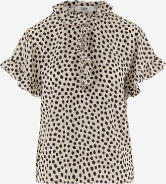 Chlo&eacute; Short Sleeved Ruffled Top In Cr&ecirc;pe De Chine