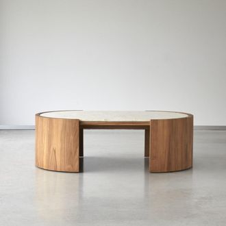 Tikamoon Mesa de centro de teca maciza y m&aacute;rmol