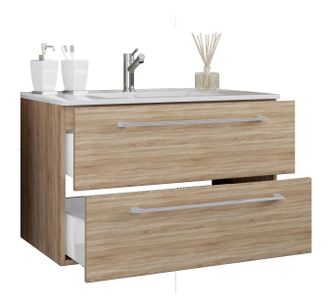 ebuy24 Ebuy24 - Vcm 2 Piezas Lavabo Lavabo Inferior Gabinete Ancho 60 Cm Muebles De Ba&ntilde;o Juego Colgando Con Dos Cajones Badinos (sonoma-oiche (s&auml;gerau))