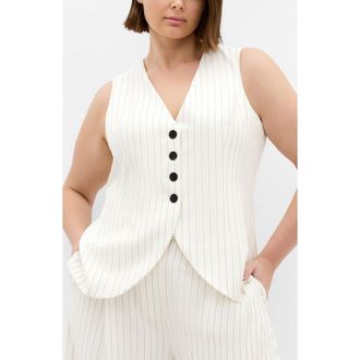 City Chic Pinstripe Vest in Ivory Pinstripe at Nordstrom, Size Xxxs
