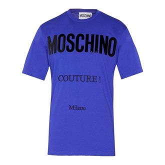 Moschino Heren Couture Glanzend Logo T-Shirt (Blauw)