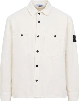 Stone Island Overhemden, Heren, Wit, L, Katoen, Corduroy Overshirt