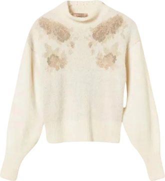 Twinset Jacquard Roses Trui - Dames - Coltruien - Wit - L - Truien & Vesten