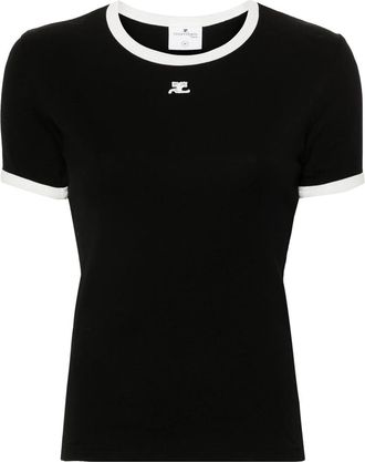 Courr&egrave;ges Logo-patch Contrasting-trim T-shirt