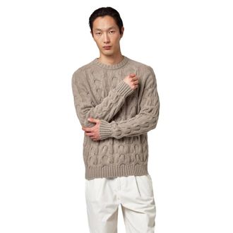 Alpha Studio Cashmere Knitwear, male, Beige, Size: XL Cashmere Crewneck Sweater