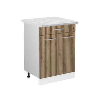 Vicco Mueble Bajo De Cocina R-line, Roble Artesanal, 60 Cm Con Caj&oacute;n, Et M&aacute;rmol