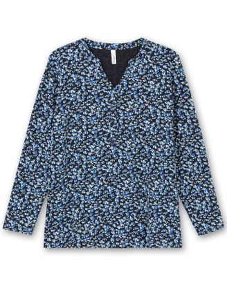 Sheego Langarmshirt SHEEGO Rundhalsshirt, Damen, Gr. 40/42, blau (tiefblau, gemustert), 50% Baumwolle, 50% Modal, gebl&uuml;mt, gemustert, Rundhals, Shirts Langar