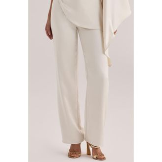 House of CB Amaria Relaxed Fit Satin Straight Leg Pants in Ivory at Nordstrom, Size X-Large