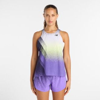 New Balance Donna Race Day Ultra Light Printed Singlet in Viola, Nylon Intrecciato, Taglia XS