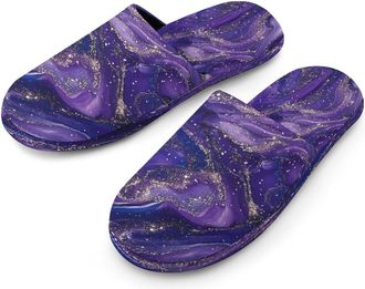 Generic Purple Glitter Pattern Mens Cotton Slippers Memory Foam Comfort House Shoes Winter Indoor Slipper for Hotel Casa Spa