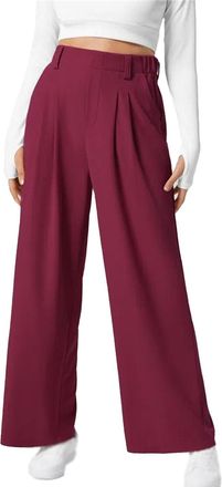 Generic High Waisted Pleated Side Pocket Straight Leg Work Pants, Women High Waisted Business Casual Dress Pants (Dark Red,L)