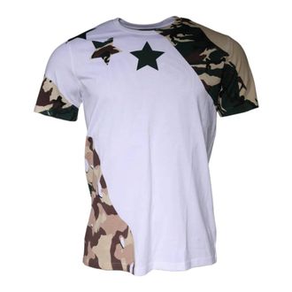 Dolce & Gabbana Tops, Heren, Wit, L, Katoen, Camouflage Stars Crew Neck T-shirt