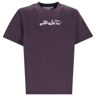 Off-white Mens Paint Arrow Logo Oversized Fit Purple T-Shirt Cotton - Size X-Small