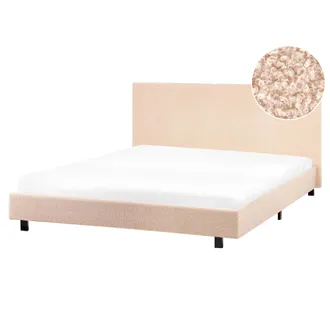 Beliani Beliani - Cama Doble Tapizada Boucl&eacute; 160 X 200 Cm Con Somier Y Cabecero Beige Albi
