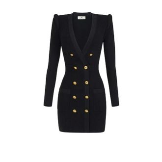 Elisabetta Franchi Gebreide mini-jurk met 3D-gouden knoop - Dames - Jurken - Zwart - Maat: L