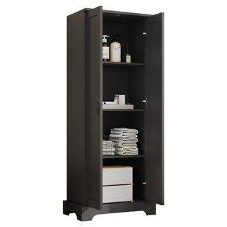 STILVORA Armario De Bano Con 2 Puertas, 4 Estantes Ajustables Y Cierre Suave, De Mdf, Negro, 56 X 40 X 170 Cm