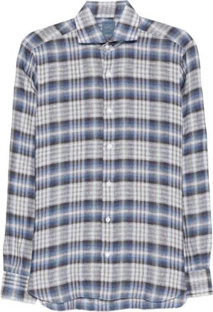 Barba Geruit overhemd met lange mouwen - Heren - Casual Overhemden - Blauw - 2XL - Katoen - Overhemden