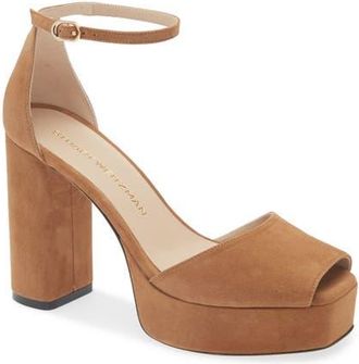 Stuart Weitzman Sabrina Platform Ankle Strap Sandal in Toasted Almond at Nordstrom, Size 10.5