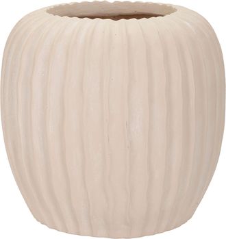 Dmora Vaso Pangni, Finitura Scanalata, Bianco Crema, Diametro 16 Cm, Sfumatura Colore Struttura Crema