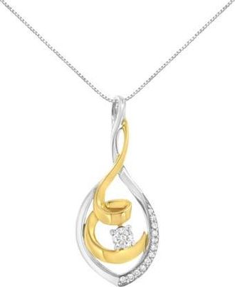 House of Brilliance 10K Two-Tone Yellow & White Gold 1/4 Cttw Diamond Spiral Link Pendant Necklace at Nordstrom