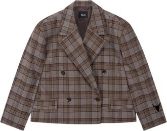ALIX The Label Alix The Label - Geweven Cropped Check Blazer - Dames - Jassen - Bruin - Maat: L Viscose