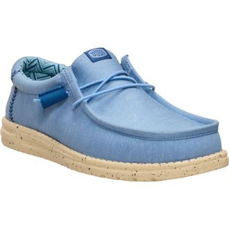 HeyDude Wally Stretch Canvas Textiel Heren Vervaagd Denim/Boulder Tan Instappers