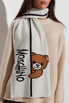 Moschino Scarf With A Characteristic Teddy Bear Motif, Unisex, White