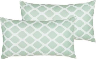 Beliani Conjunto De 2 Cojines De Poli&eacute;ster Verde Menta Blanco 40 X 70 Cm Patr&oacute;n Kalamos