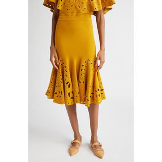 Ulla Johnson Fiorella Eyelet Detail Knit Skirt in Goldenrod at Nordstrom Rack, Size X-Large