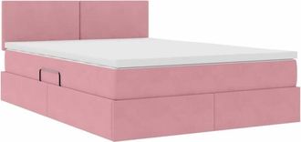 vidaXL Bed with LED Strip Lights with Storage Pink 140 x 190 cm Velvet vidaXL